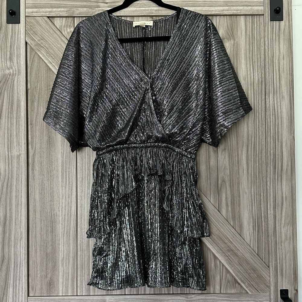 Lovestitch Lurex Crossover Ruffle Mini Dress